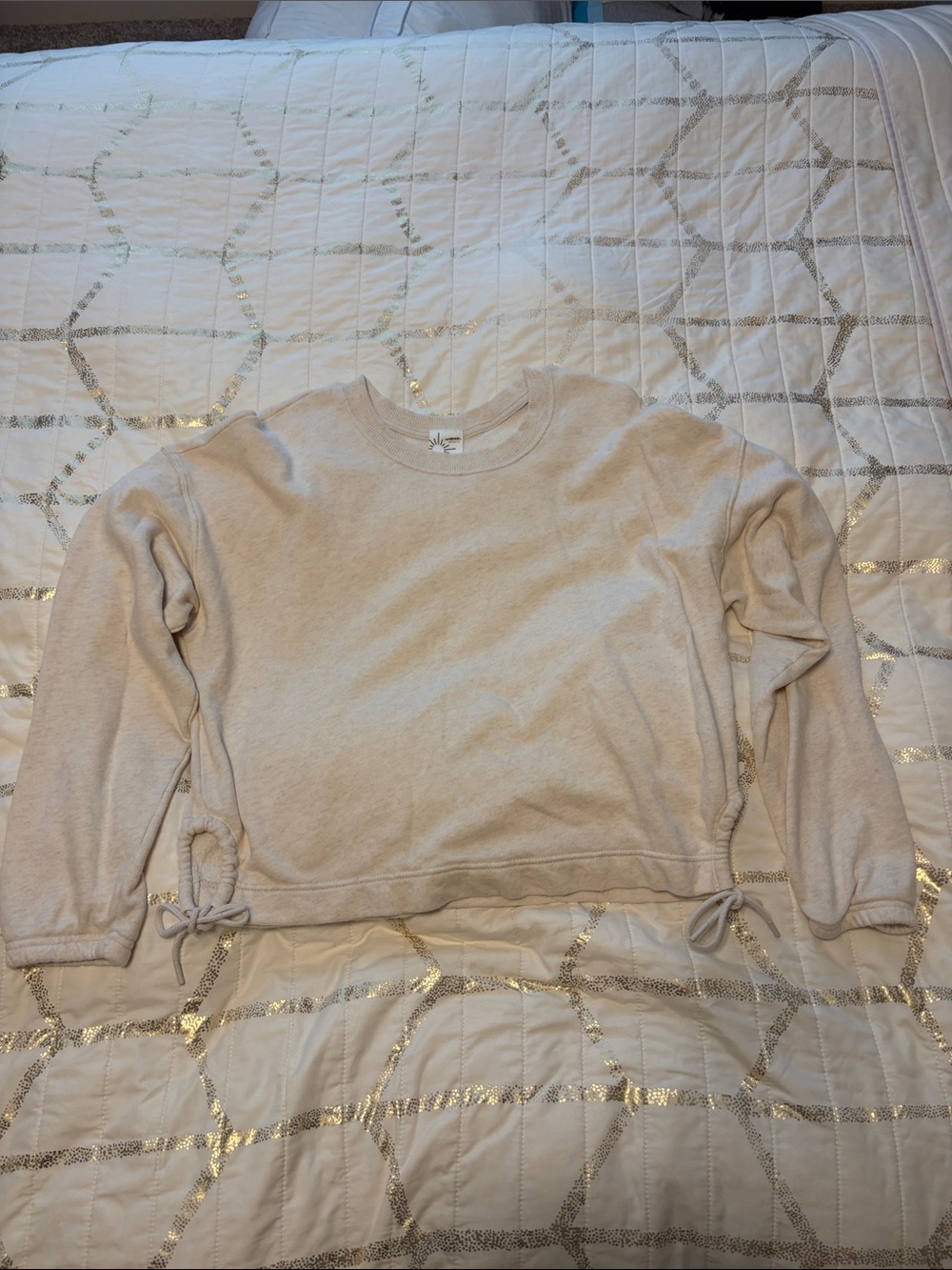 aerie Light Cream Crewneck Sweatshirt with Drawstring Hem